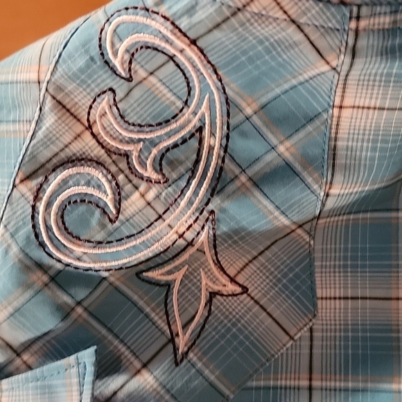 Wrangler® Logo Blue Plaid Long Sleeve Snap Shirt MP1318M - Picture 5 of 10